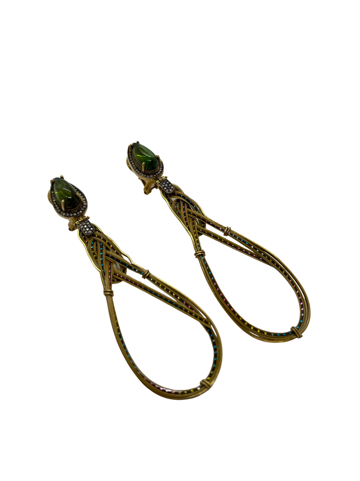 Bamboo Earrings  Green Tourmalines