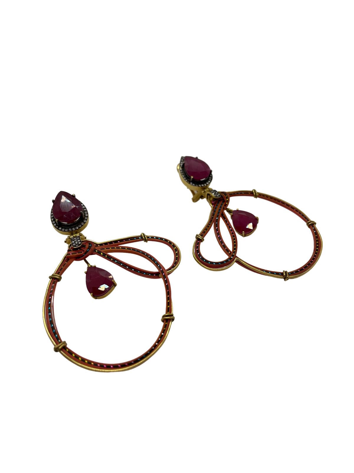 Bamboo Earrings with Rubies
