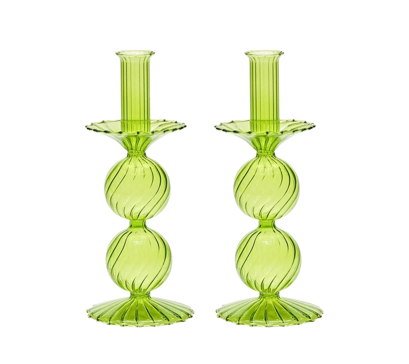 Candelstick in Glass Green 2pcs