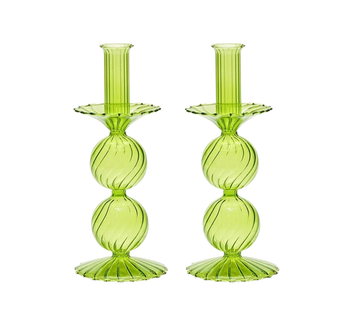 Candelstick in Glass Green 2pcs