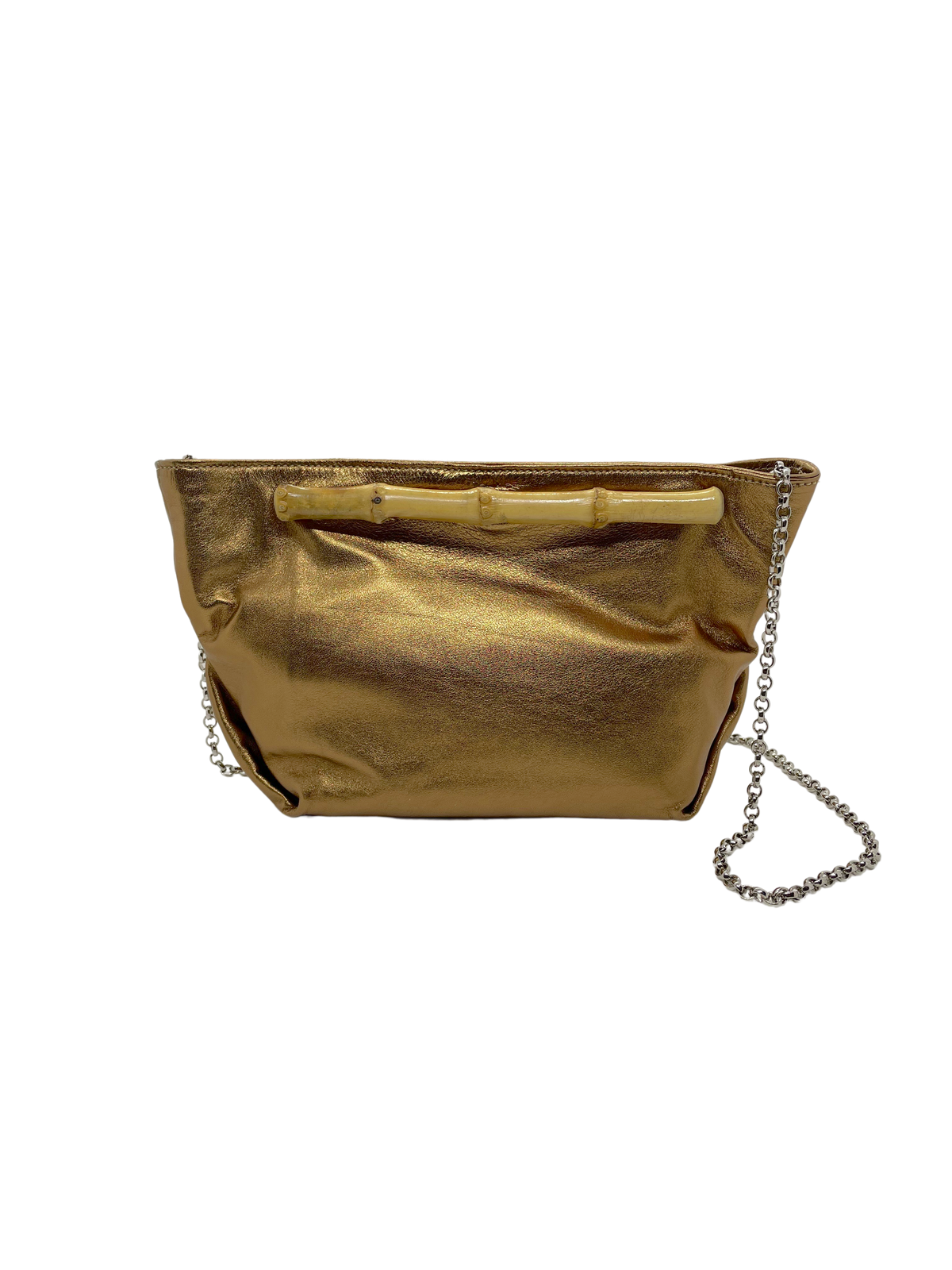 Clutch in Bronze Leather & Bamboo