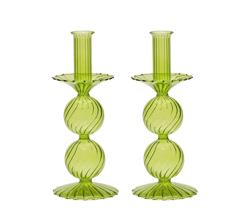 Candelstick in Glass Olive 2pcs