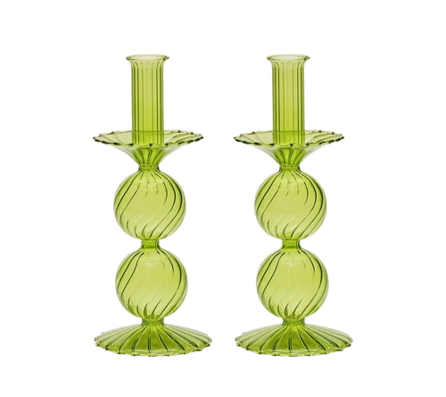 Candelstick in Glass Olive 2pcs