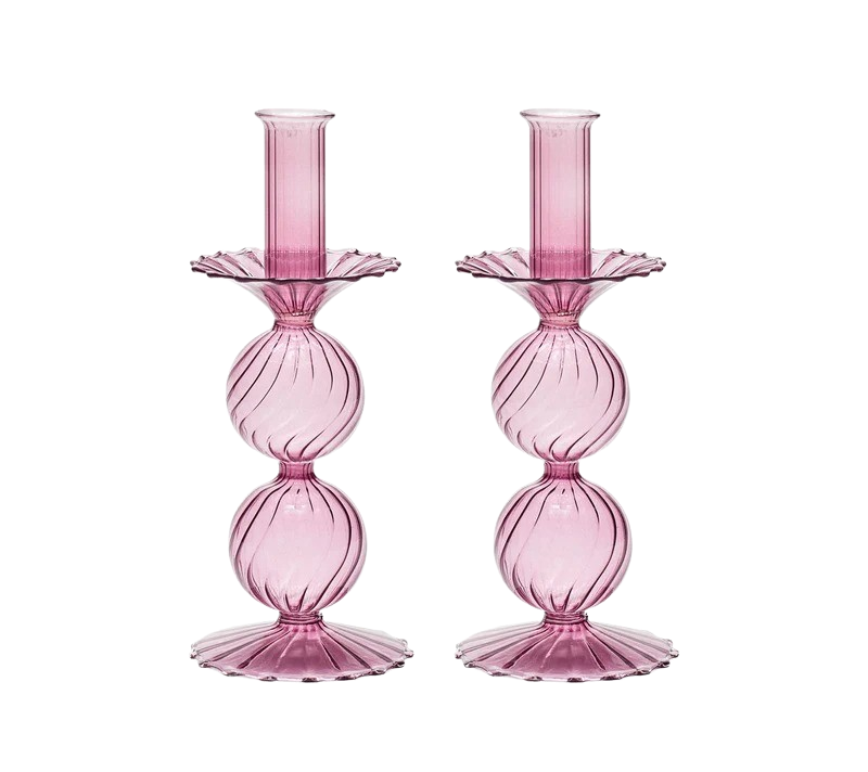 Candelstick in Glass Lavender 2pcs