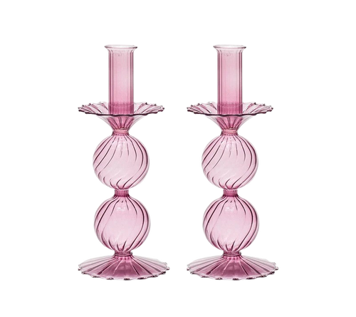 Candelstick in Glass Lavender 2pcs