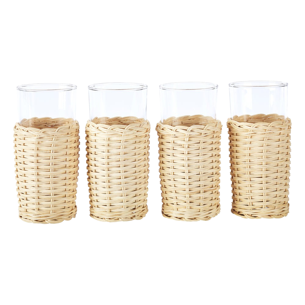 Iced Tea Glasse Wrapped in Rattan 6pcs
