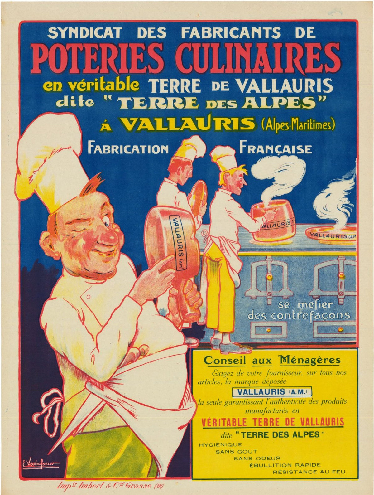 French stone Lithography. Titled  « Poteries Culinaires» Circa 1905