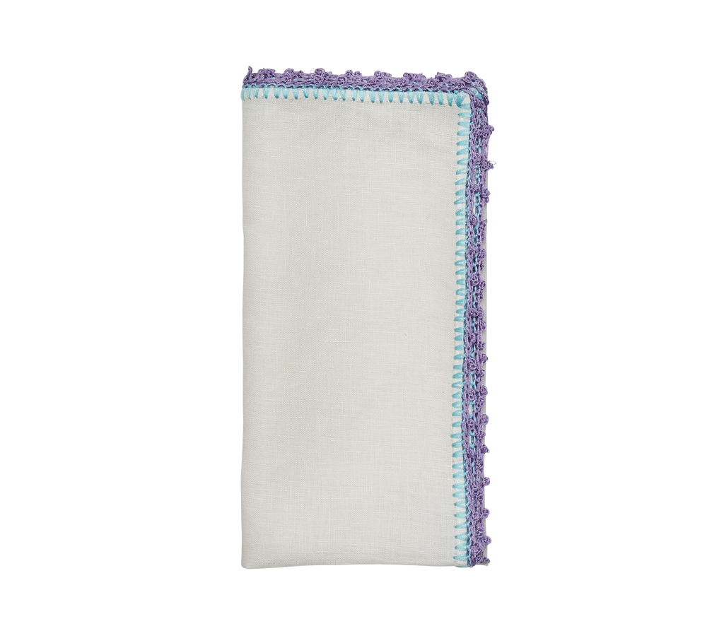Knotted Edge Napkin in White & Purple 8 pcs