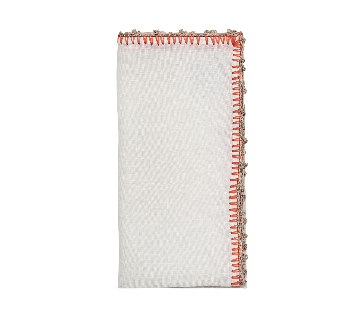 Knotted Edge Napkin in White & Orange 8 pcs