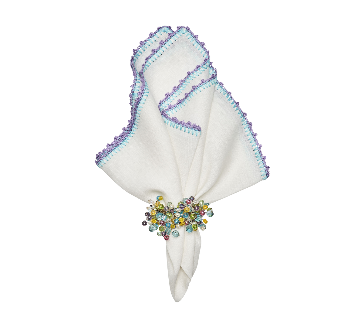 Knotted Edge Napkin in White & Purple 8 pcs