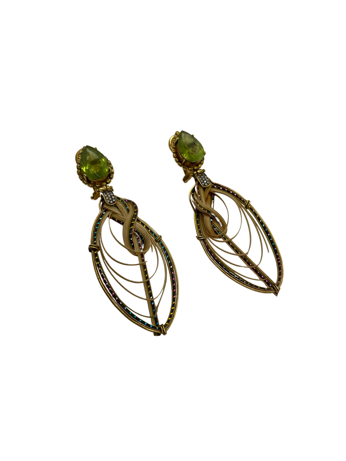 Bamboo Earrings  Green Tourmalines