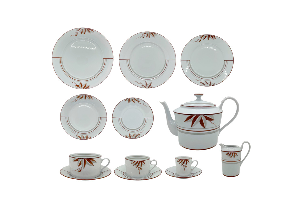 Service Art Deco Leaves Cognac & Grey 55pcs