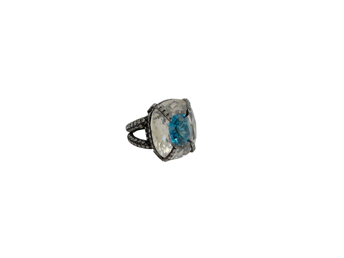 Diamonds, Rock Crystal & Zircon Ring