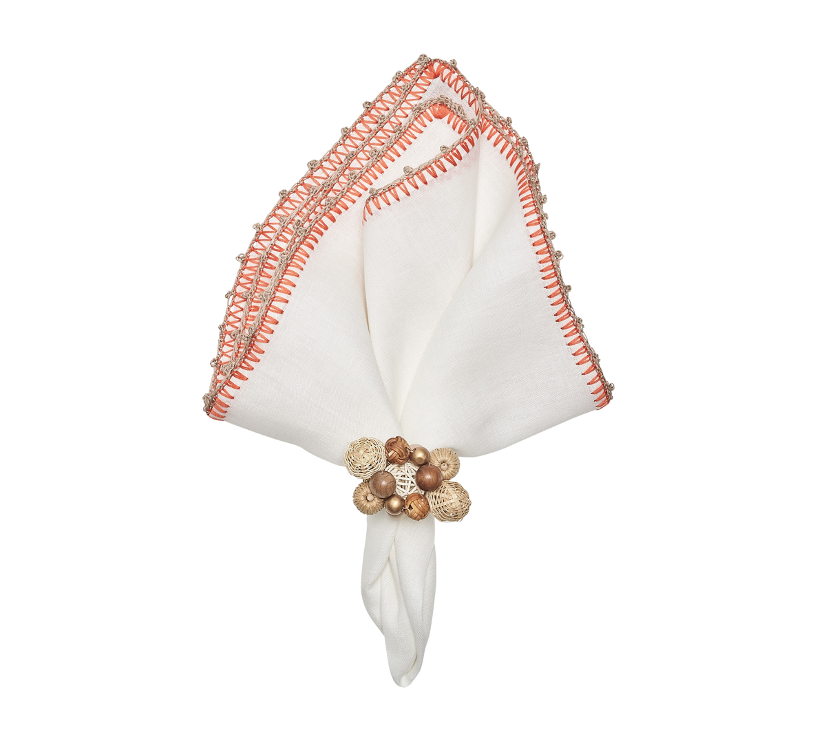 Knotted Edge Napkin in White & Orange 8 pcs